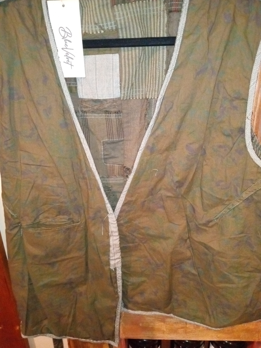 Blue Velvet Boho Patchwork Olive Green Vest - Picture 3 of 5